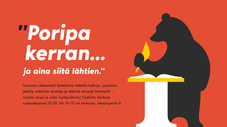 Porin karhu kirjoittamassa runoja