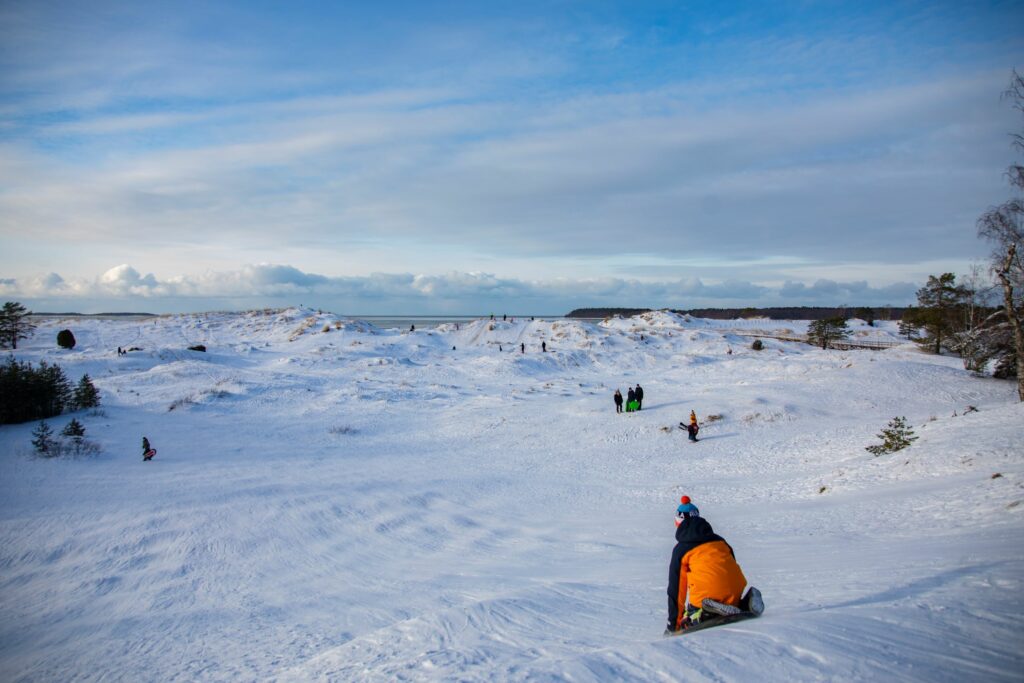 a child in a sledding hill