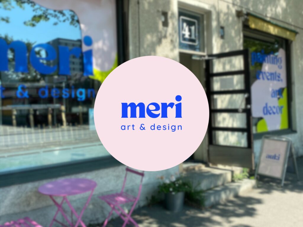 Meri Art&Desing logo ja studio ulkoa