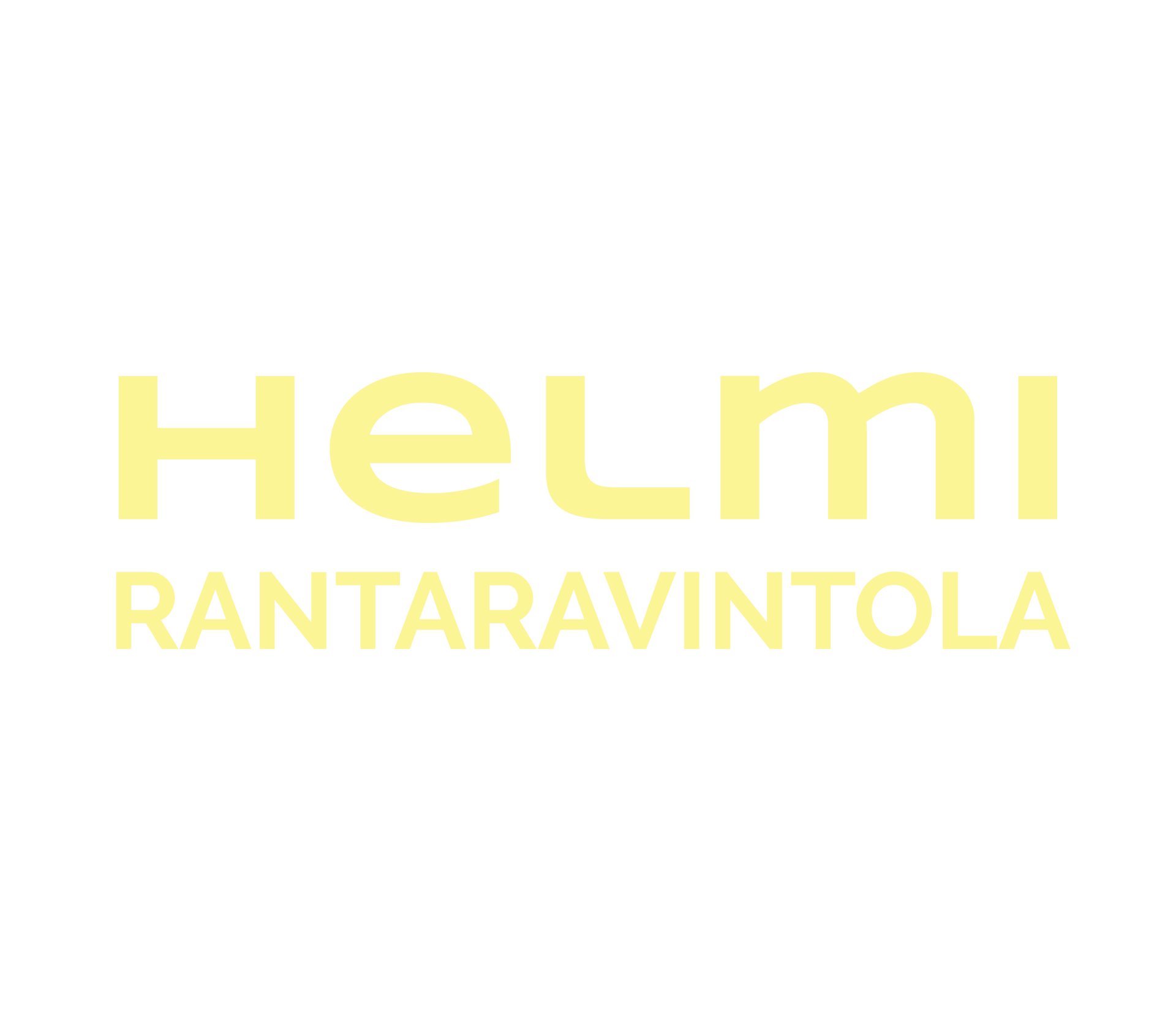 Helmi Rantaravintolan logo, keltaiset kirjaimet valkoisella pohjalla.